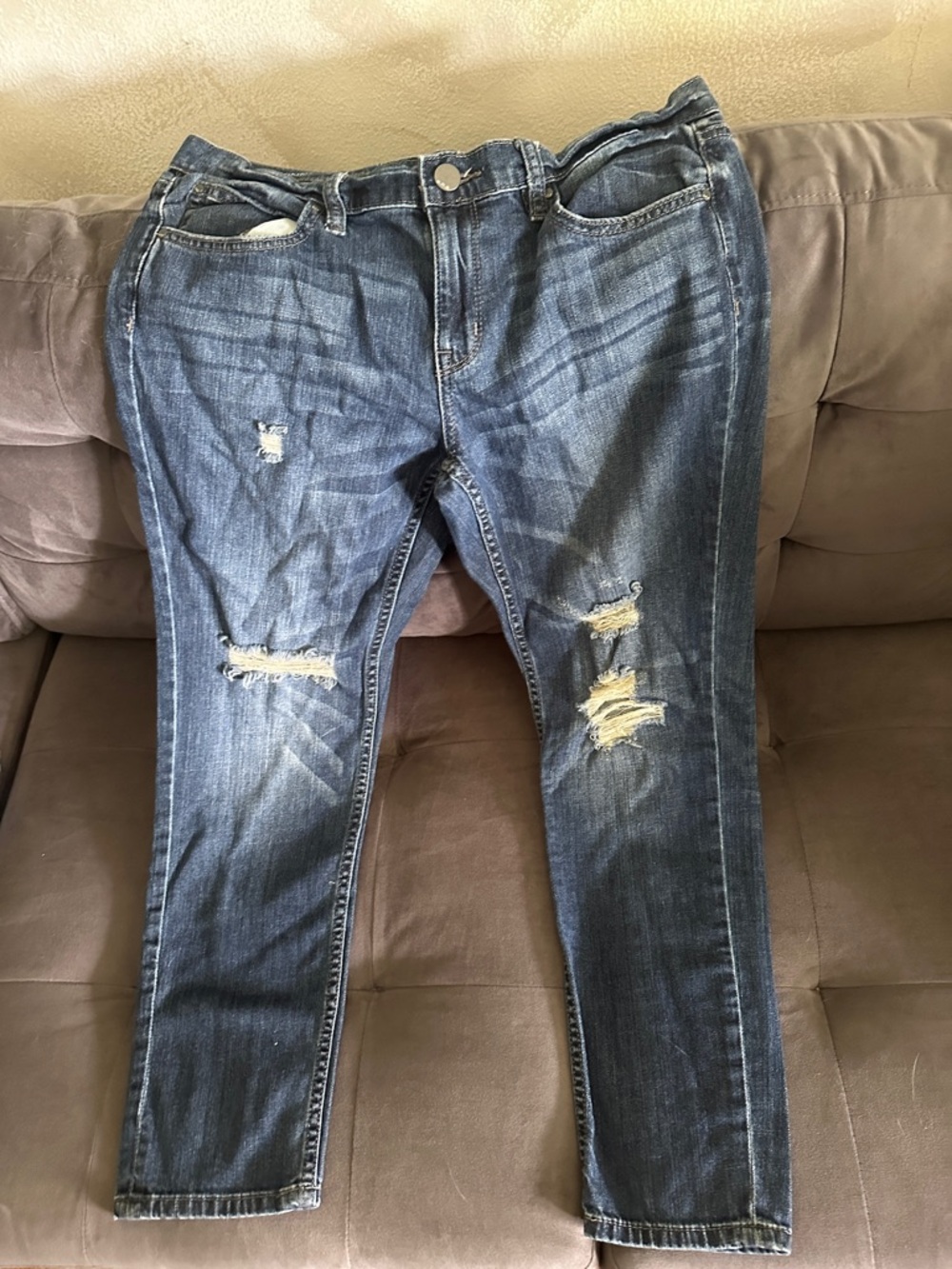 a.n.a Women's Distressed Dark Blue Boyfriend Jeans